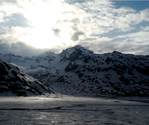 Schönr Ausblick bei dem Kiteevent mit Snowkite Odenwald und Ozonekites am Spot Monte Spluga zum Snowkiten.